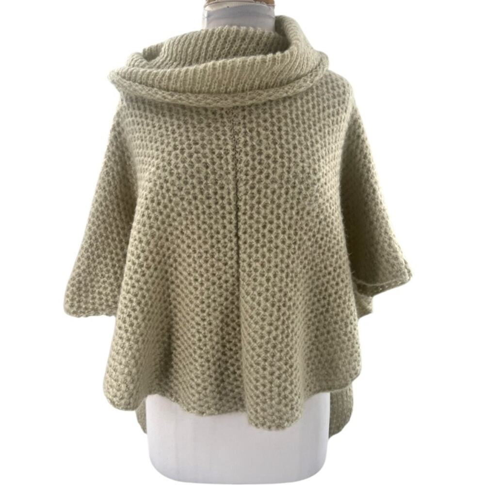 Wooden Ships cowl neck tan poncho sweater wool mohair sz XS
